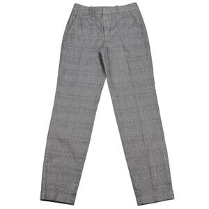 MASSIMO DUTTI Plaid Slim Fit Trouser Pant Sz 2 Gray Cuffed Hem